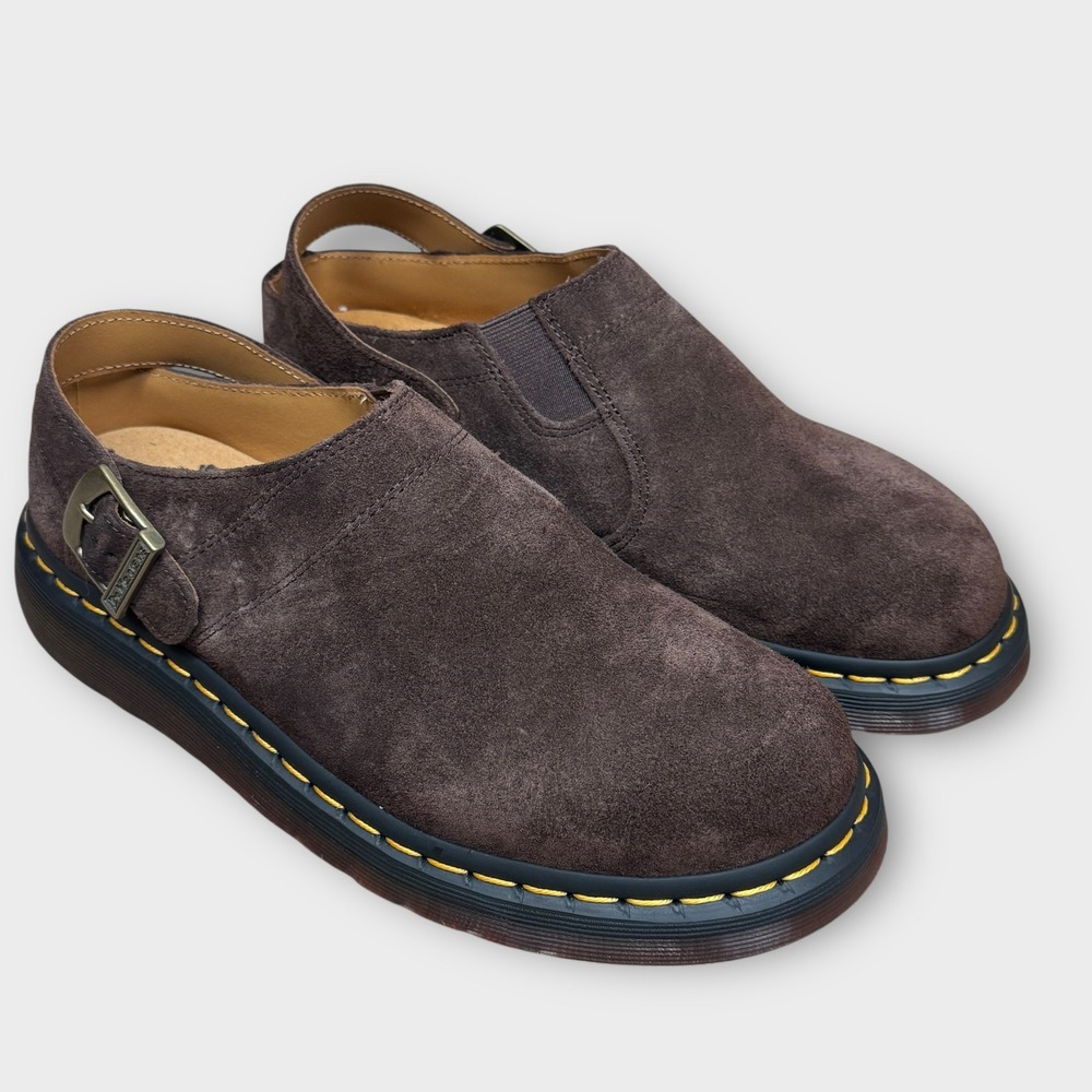 Dr‎ Martens Isham Desert Oasis CF Stead Suede Dark Brown 8M 9L Mules Clog Shoes